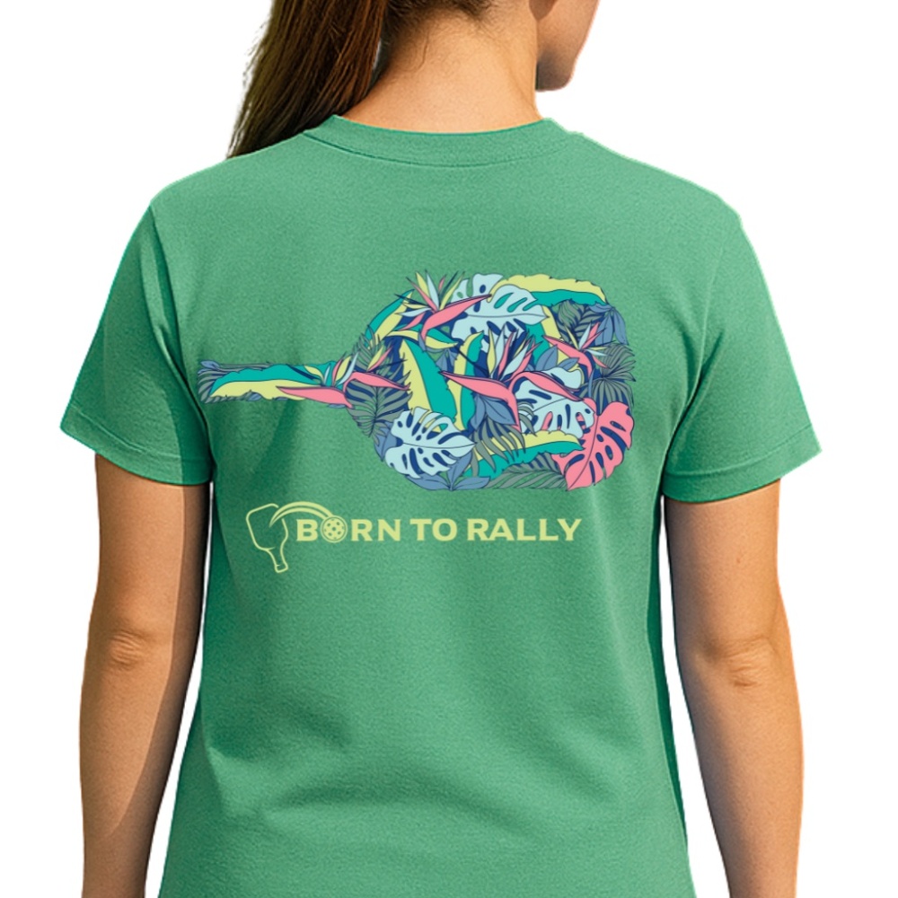 Tropical Pickleball Paddle Tee – Women's Blue Graphic Shirt | Born to Rally